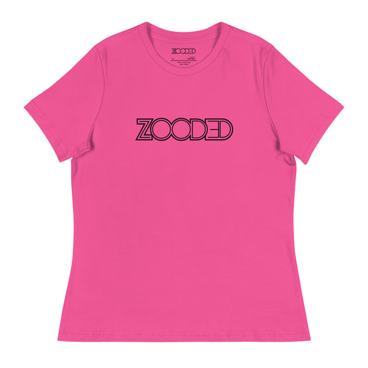 Women’s relaxed Brand Specific, Lady Specific T-shirt in pink with the word Zooded on it