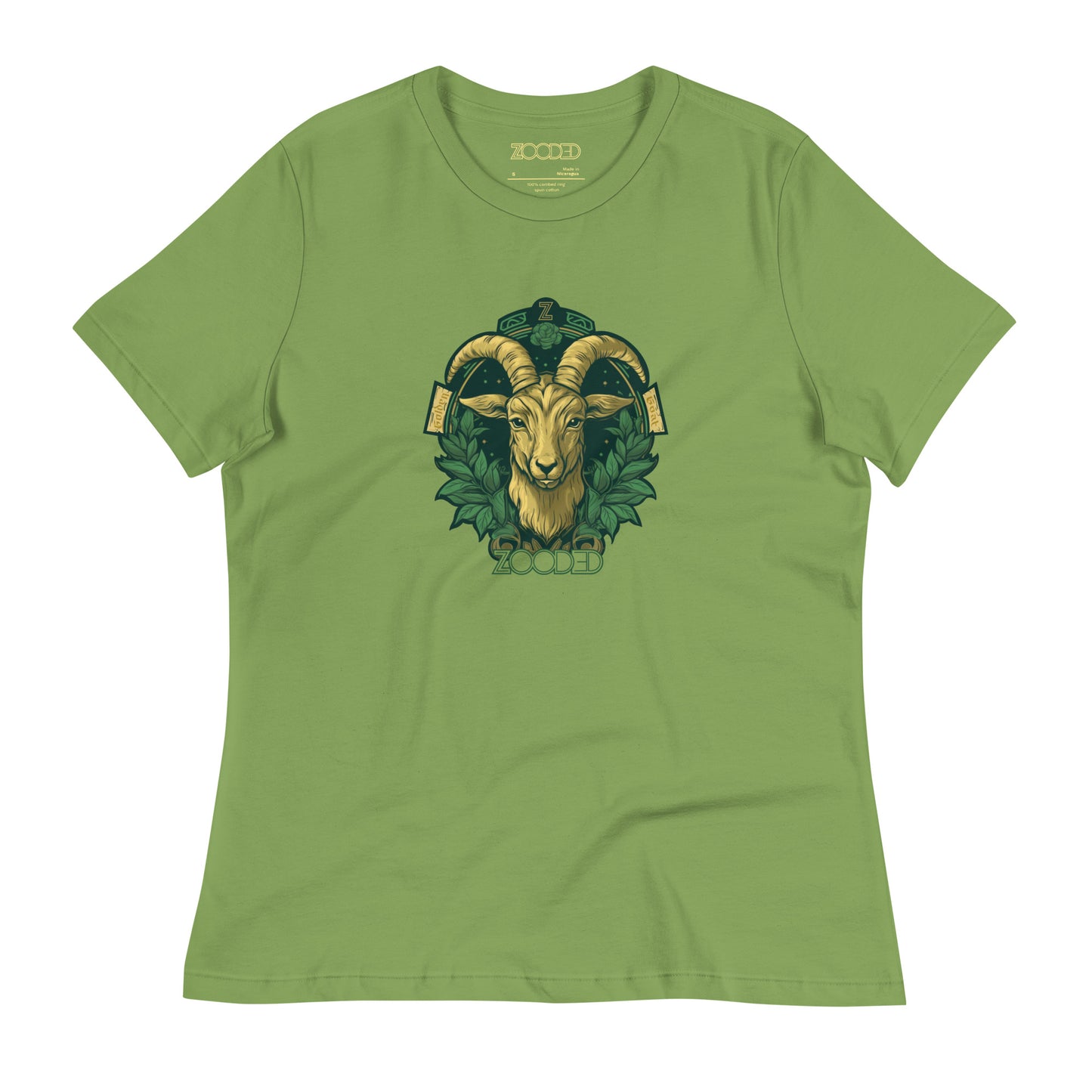  women relaxed Zooded T-shirt, strain specific, Lady Specific golden goat in military green