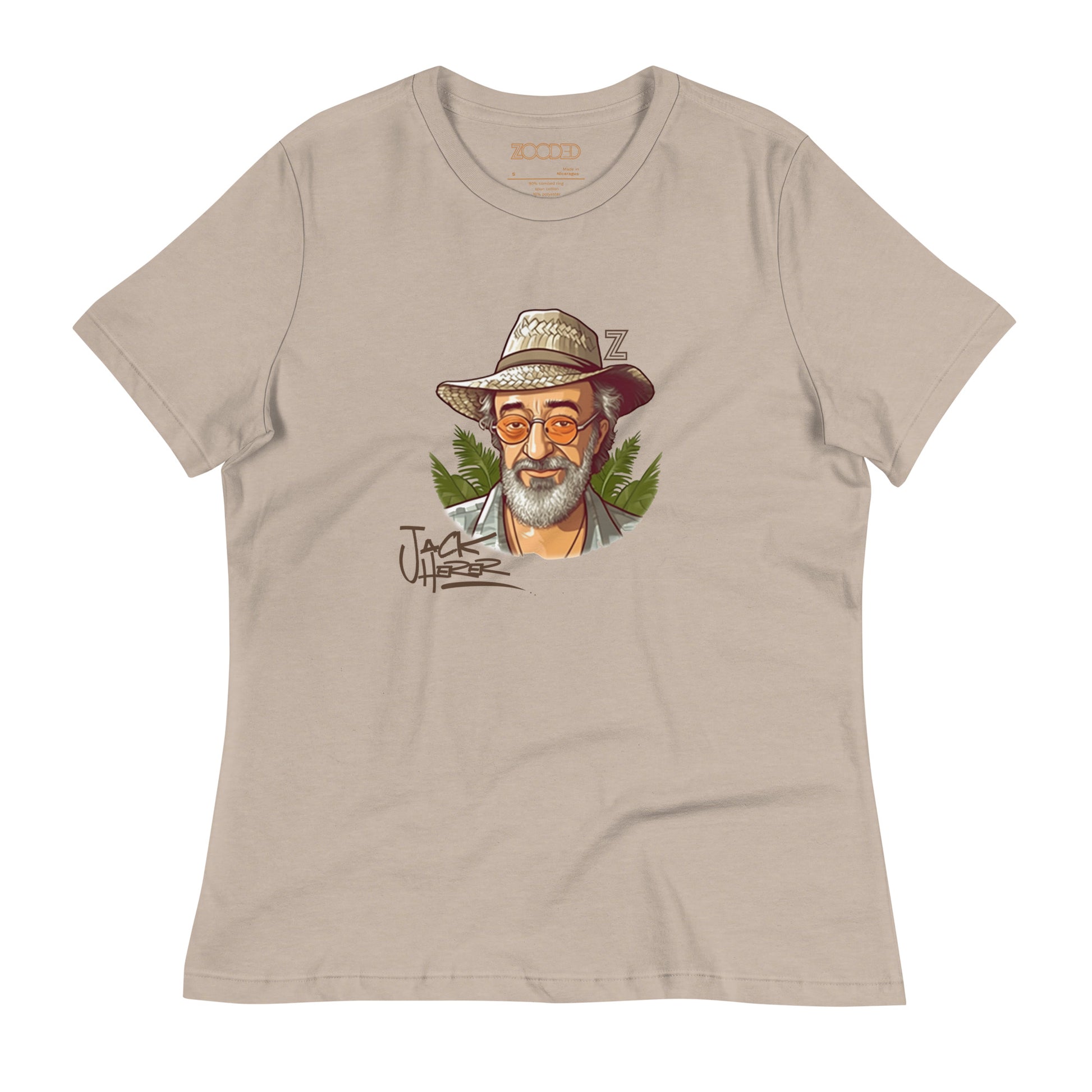 Women’s relax Zooded T-shirt, strain specific, Lady Specific jack herer in stone grey